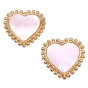 NEW Tory Burch Mother of Pearl Statement Heart Gold Earrings Stud Large
